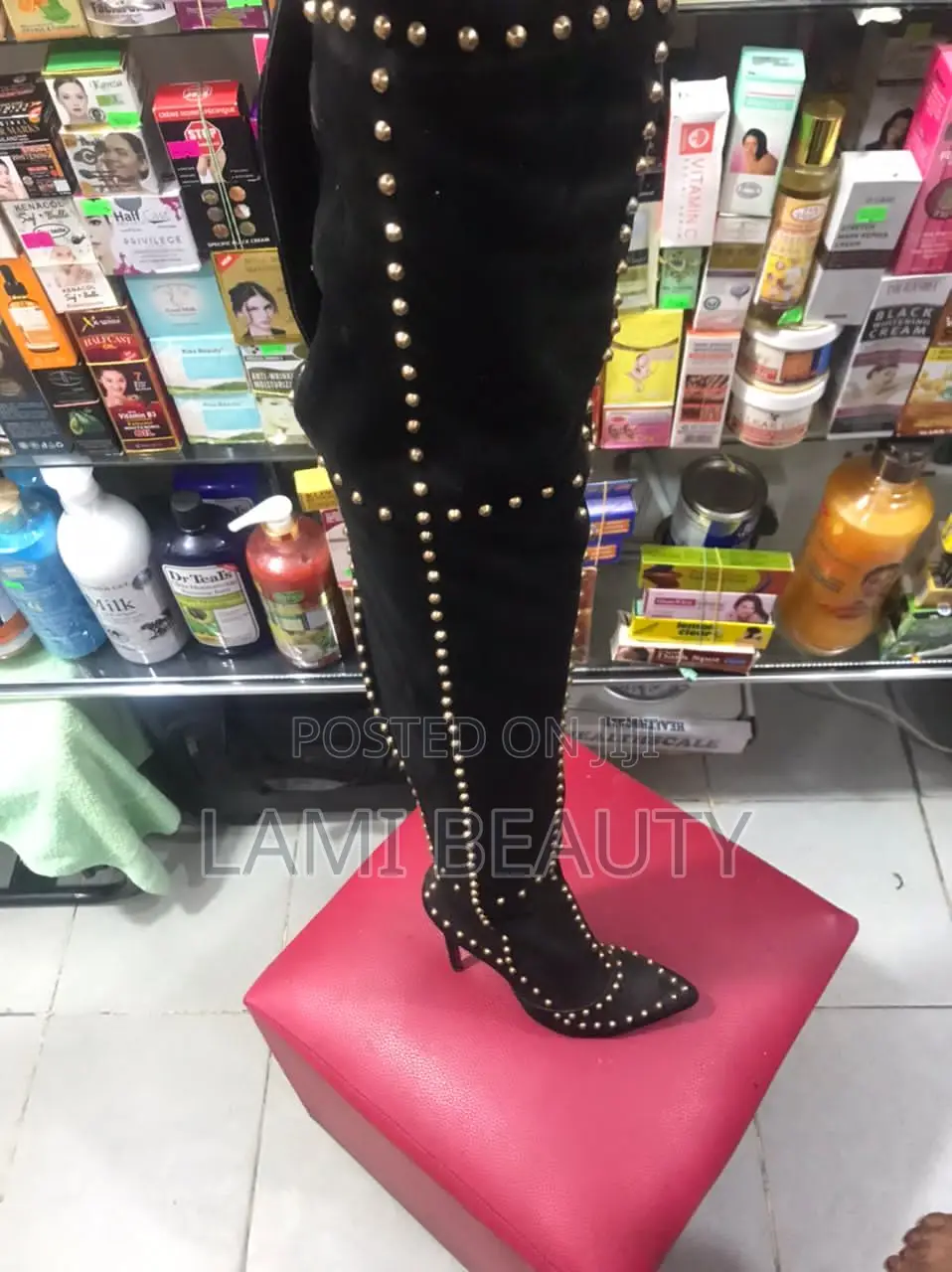 Gold Stud’S Long Boot 
High Heel Shoe 
Size 39