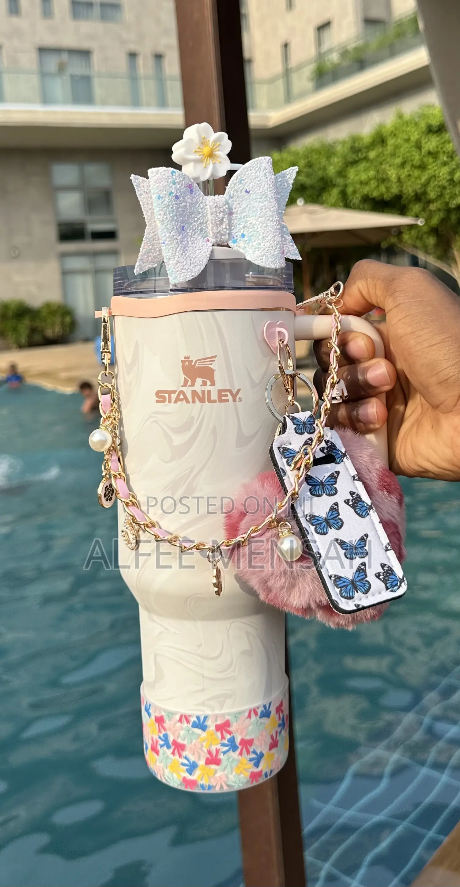 Rose Quartz Swirl Stanley Tumbler 40oz With Accessories