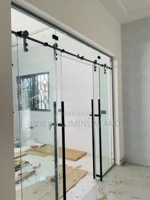 Frameless Double Sliding Doors With Black Accessories