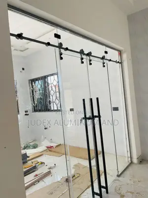 Frameless Double Sliding Doors With Black Accessories