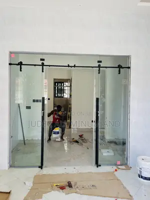 Frameless Double Sliding Doors With Black Accessories