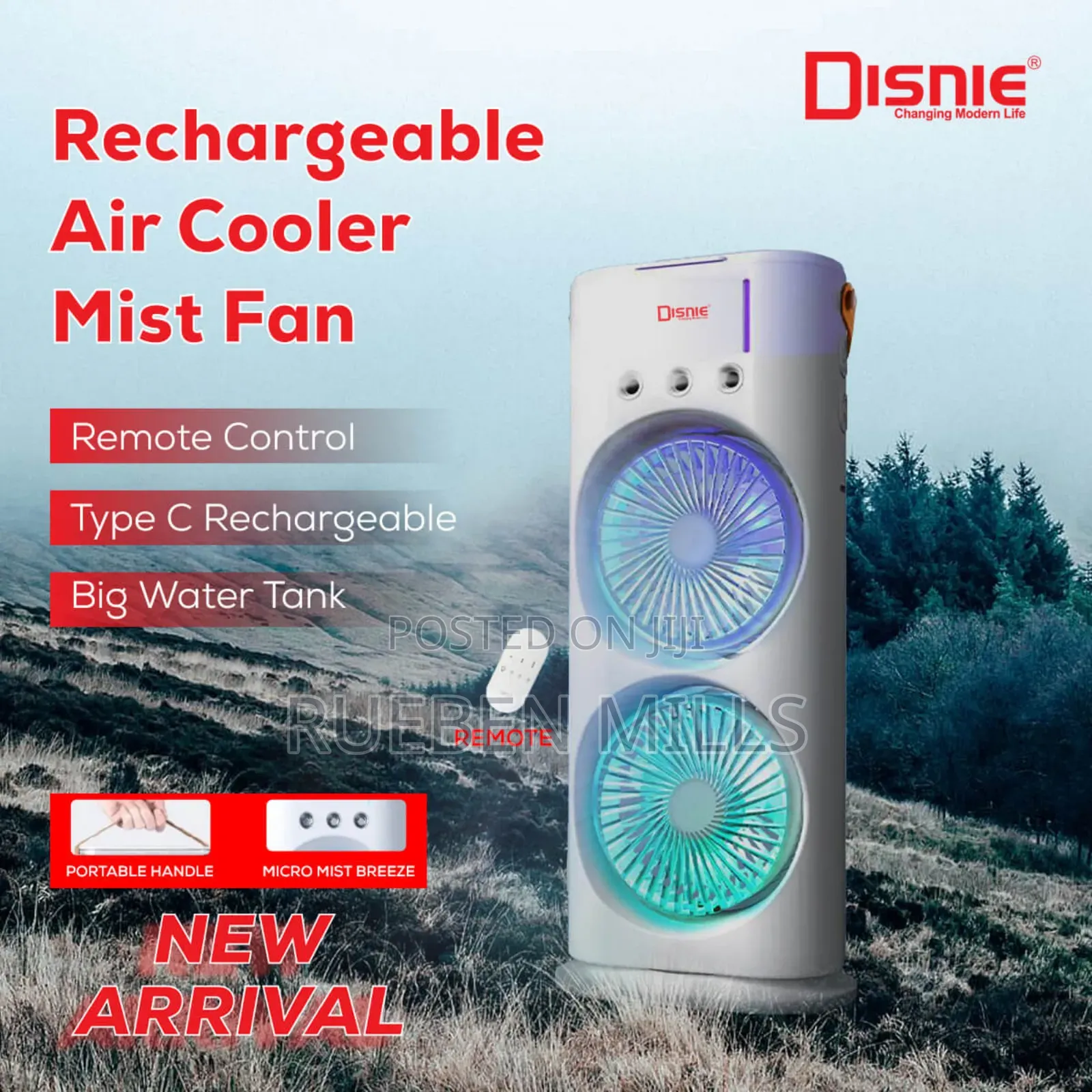 Double-End Evaporative Air Cooler Fan Rechargeable Cooling