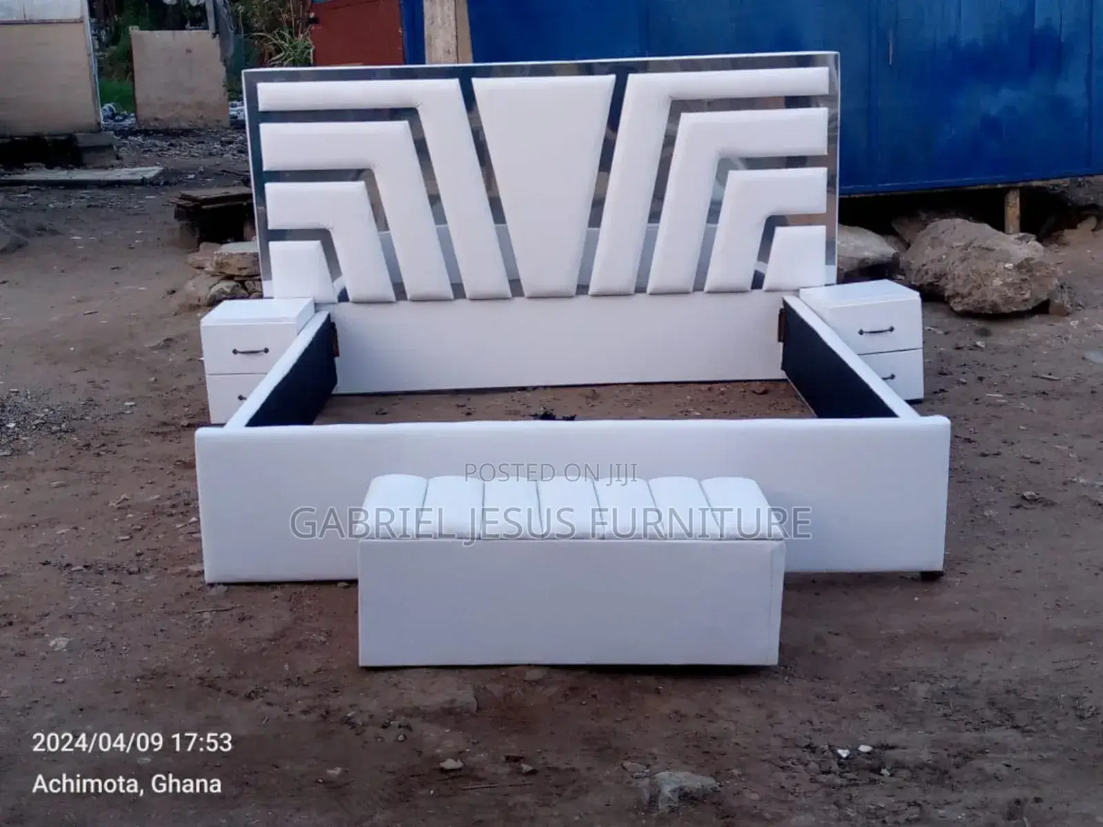 Queen Size Bed Frame With Side Drawers and Couch