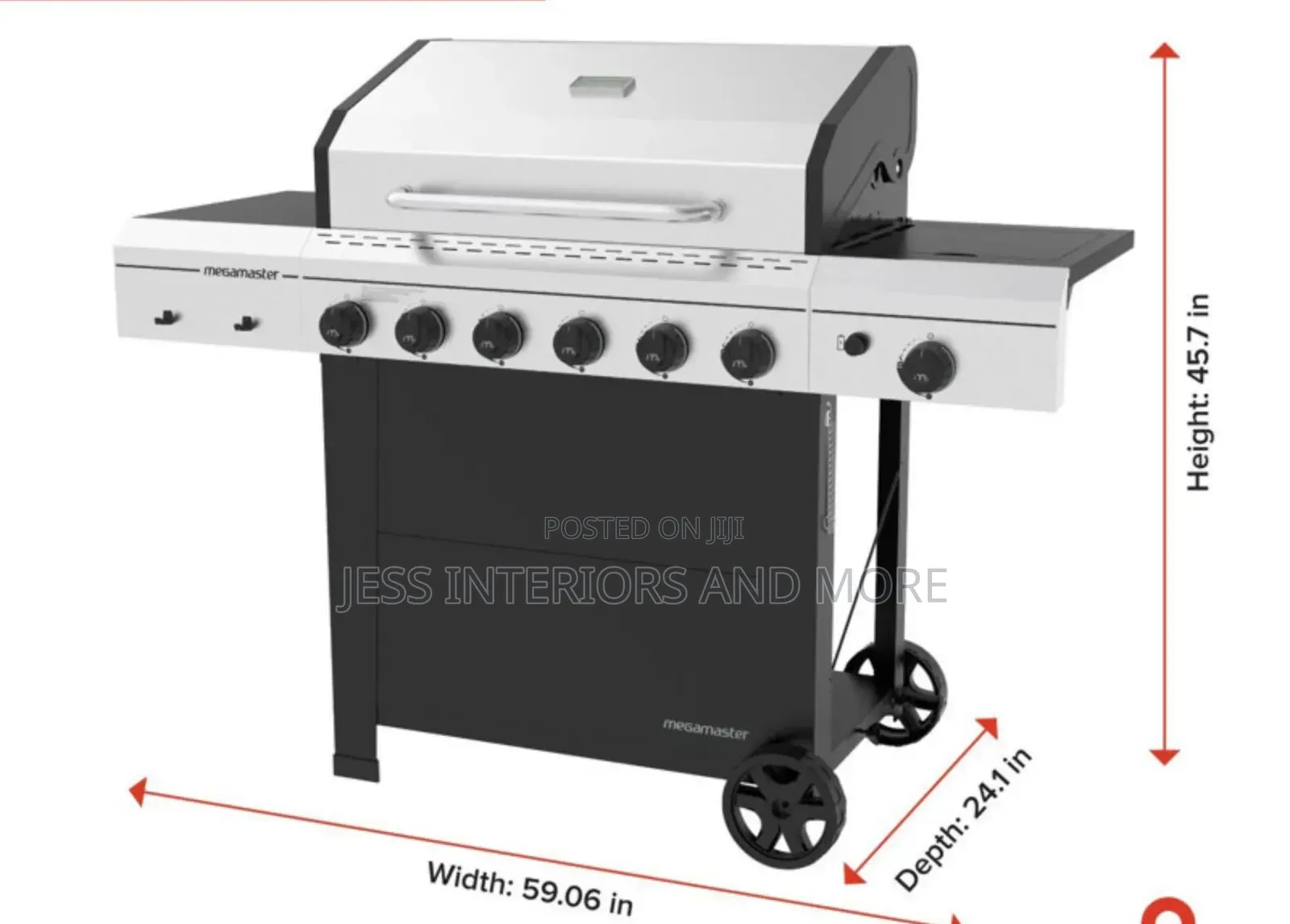 6-Burner Gas Grill With Side Burner, Stainless Steel Lid