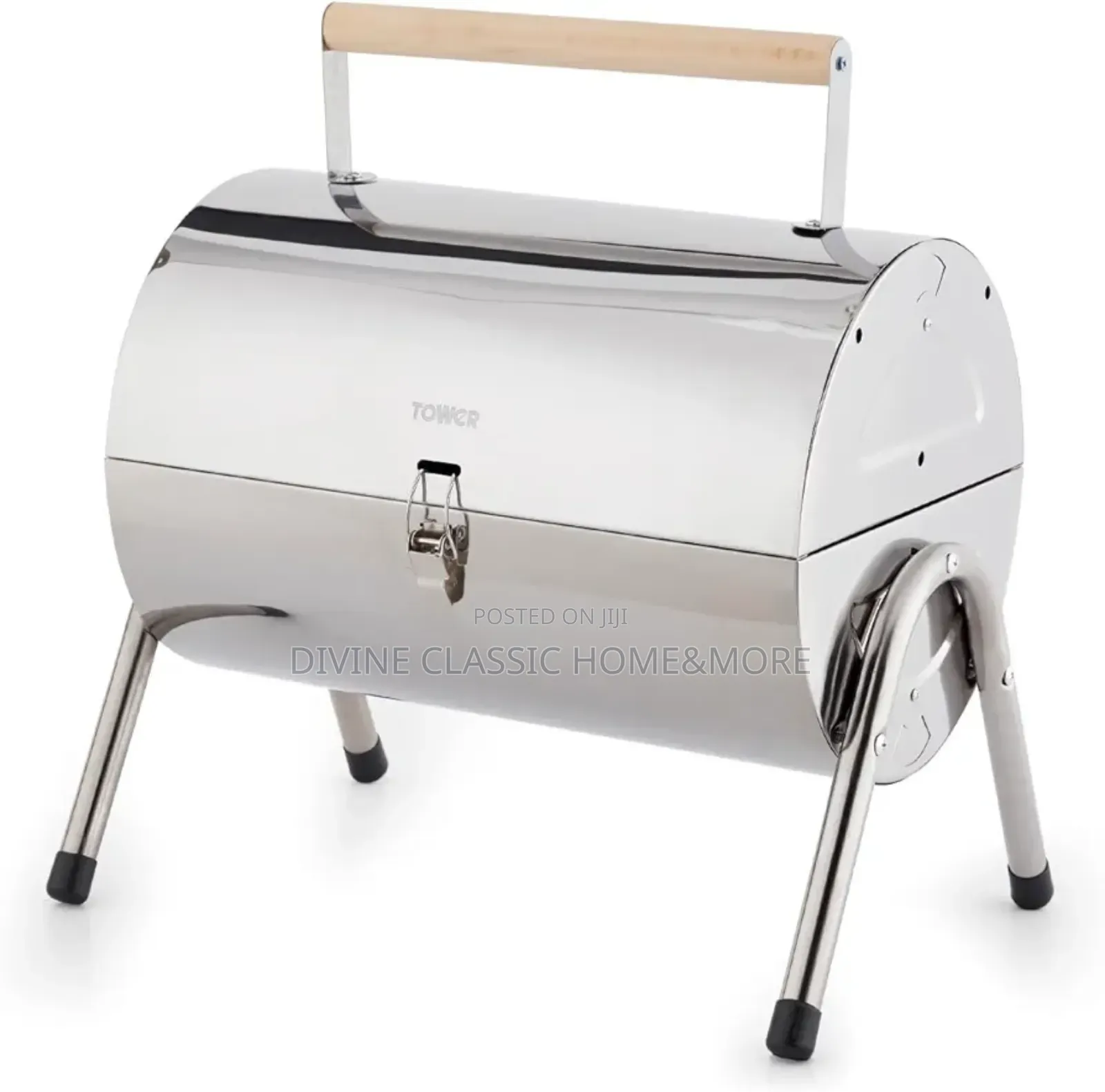 Tower Portable Barrel Grill With Wooden Carry Handle