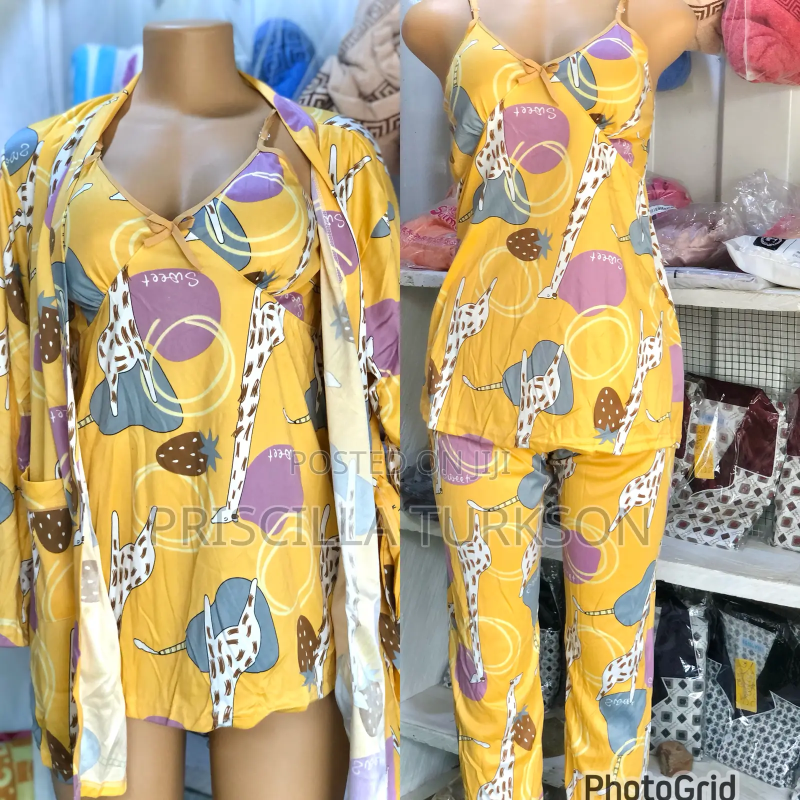 3 Pieces Night Wear-Yellow