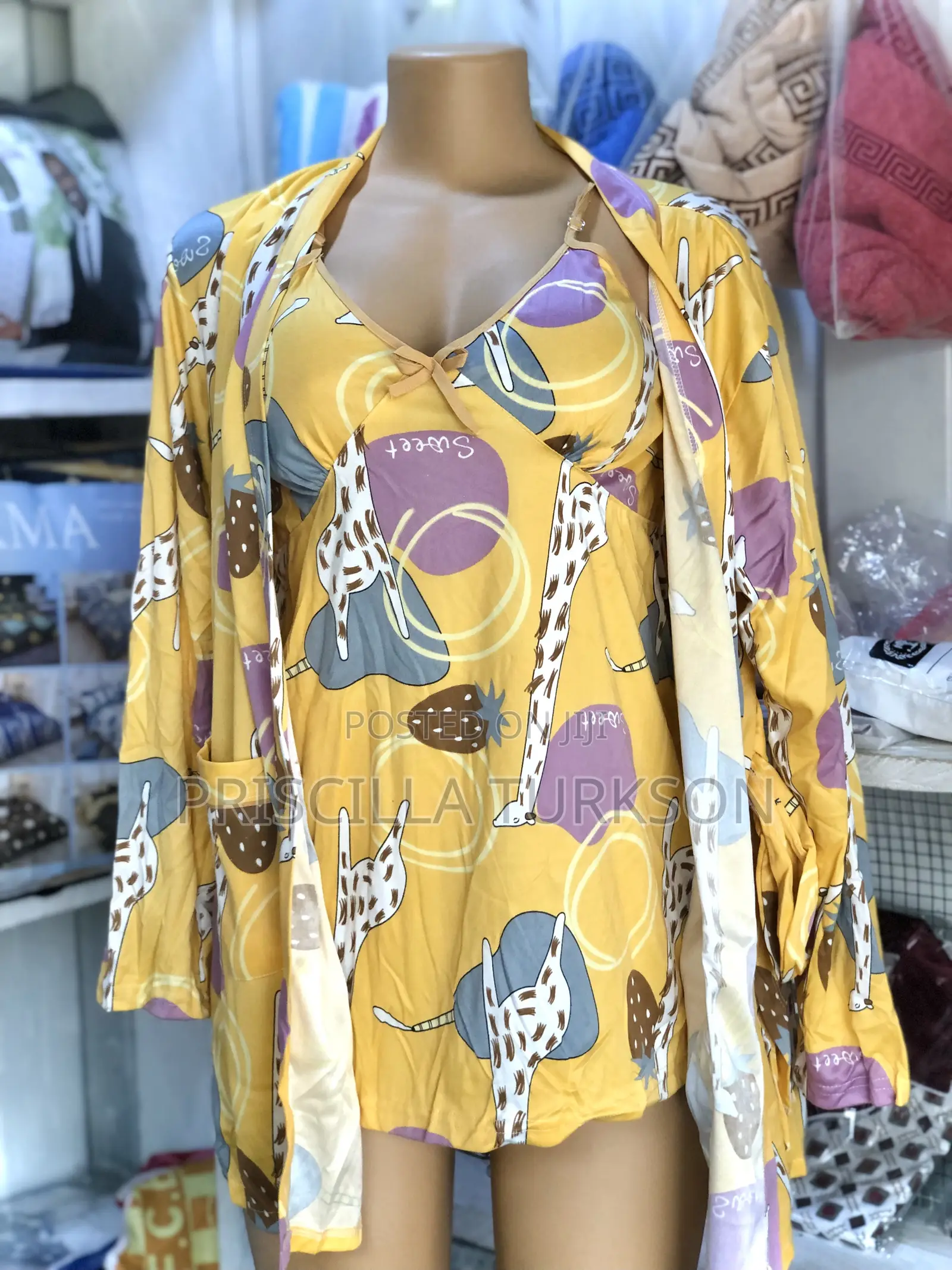 3 Pieces Night Wear-Yellow