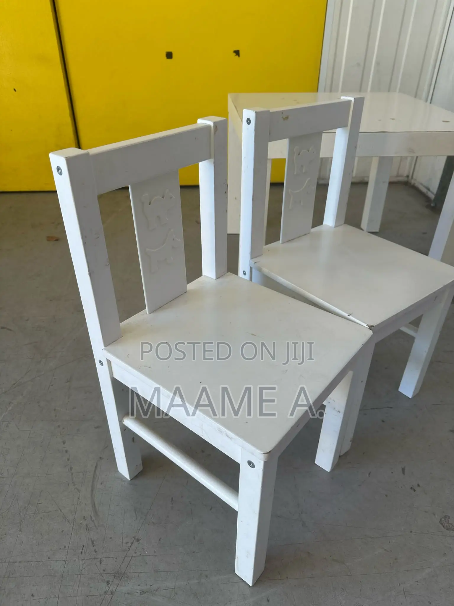 White Children Wooden Table and 2 Chairs