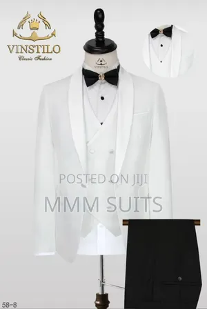 3-piece White And Black Men Suit For Wedding