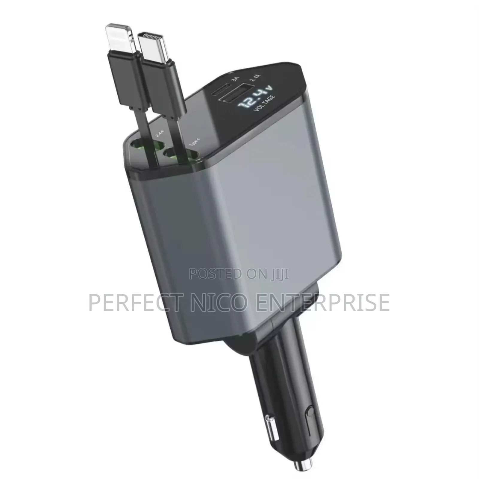 120w 4in1 Car Charger With Retractable Cable and 2 Usb Port