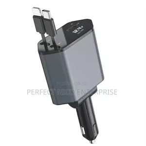 120w 4in1 Car Charger With Retractable Cable and 2 Usb Port