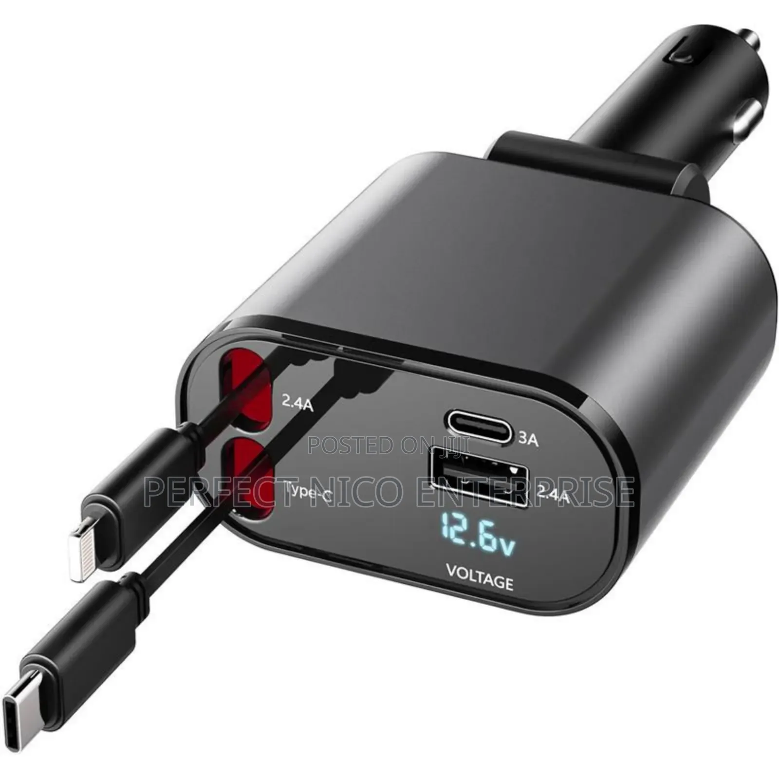 120w 4in1 Car Charger With Retractable Cable and 2 Usb Port