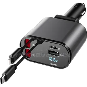 120w 4in1 Car Charger With Retractable Cable and 2 Usb Port