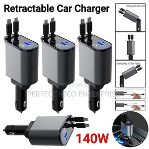 120w 4in1 Car Charger With Retractable Cable and 2 Usb Port