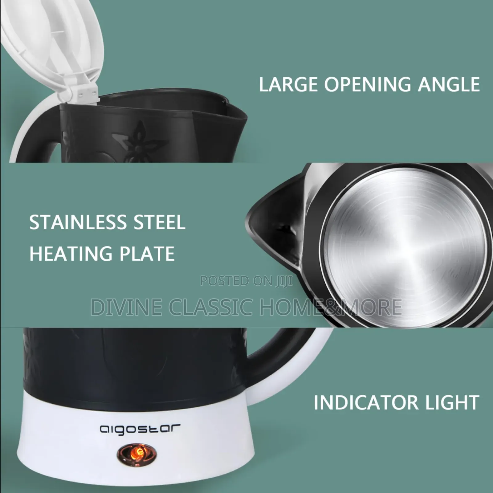 Aigostar Travel Kettle Includes 2 Cups and 2 Spoons, Black.