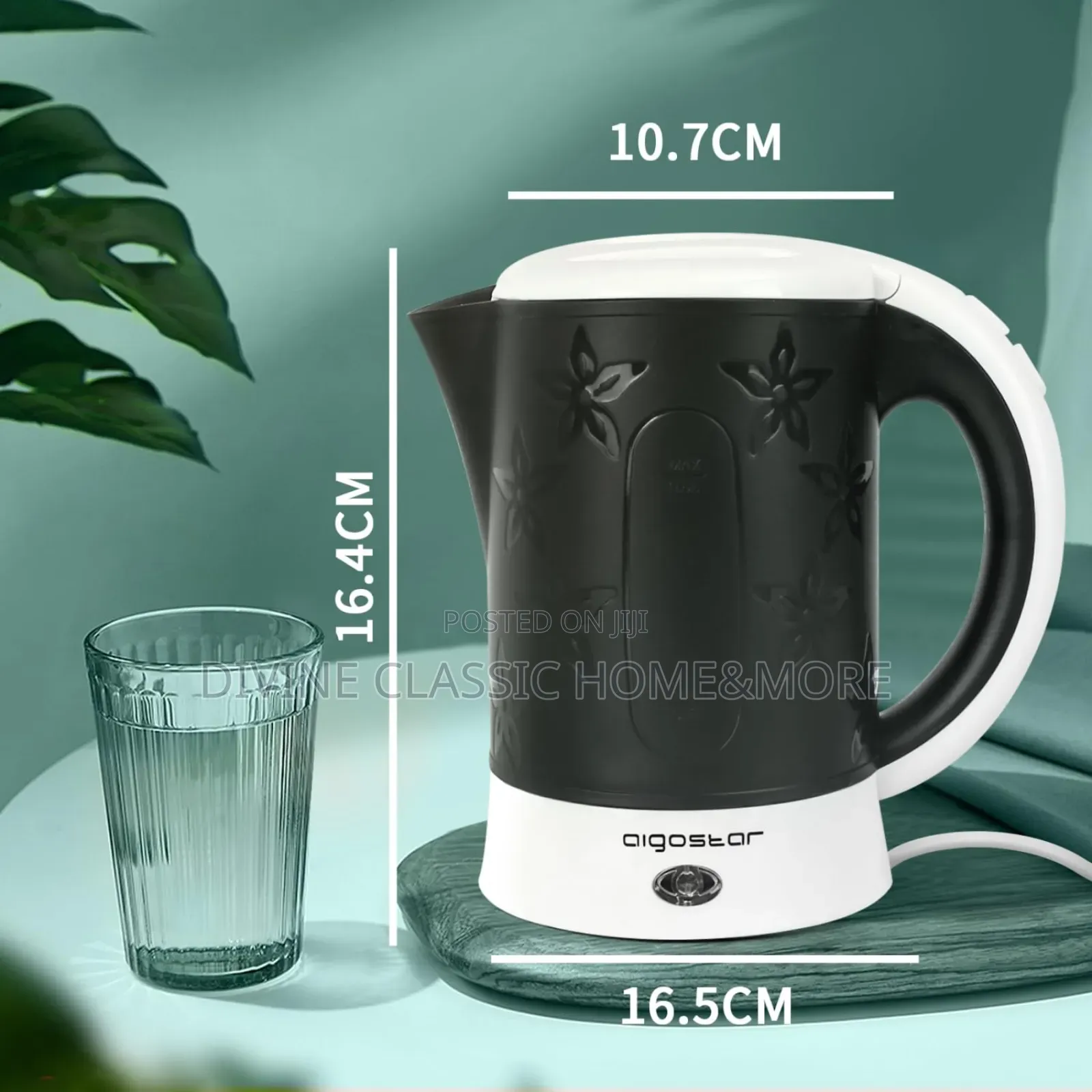 Aigostar Travel Kettle Includes 2 Cups and 2 Spoons, Black.