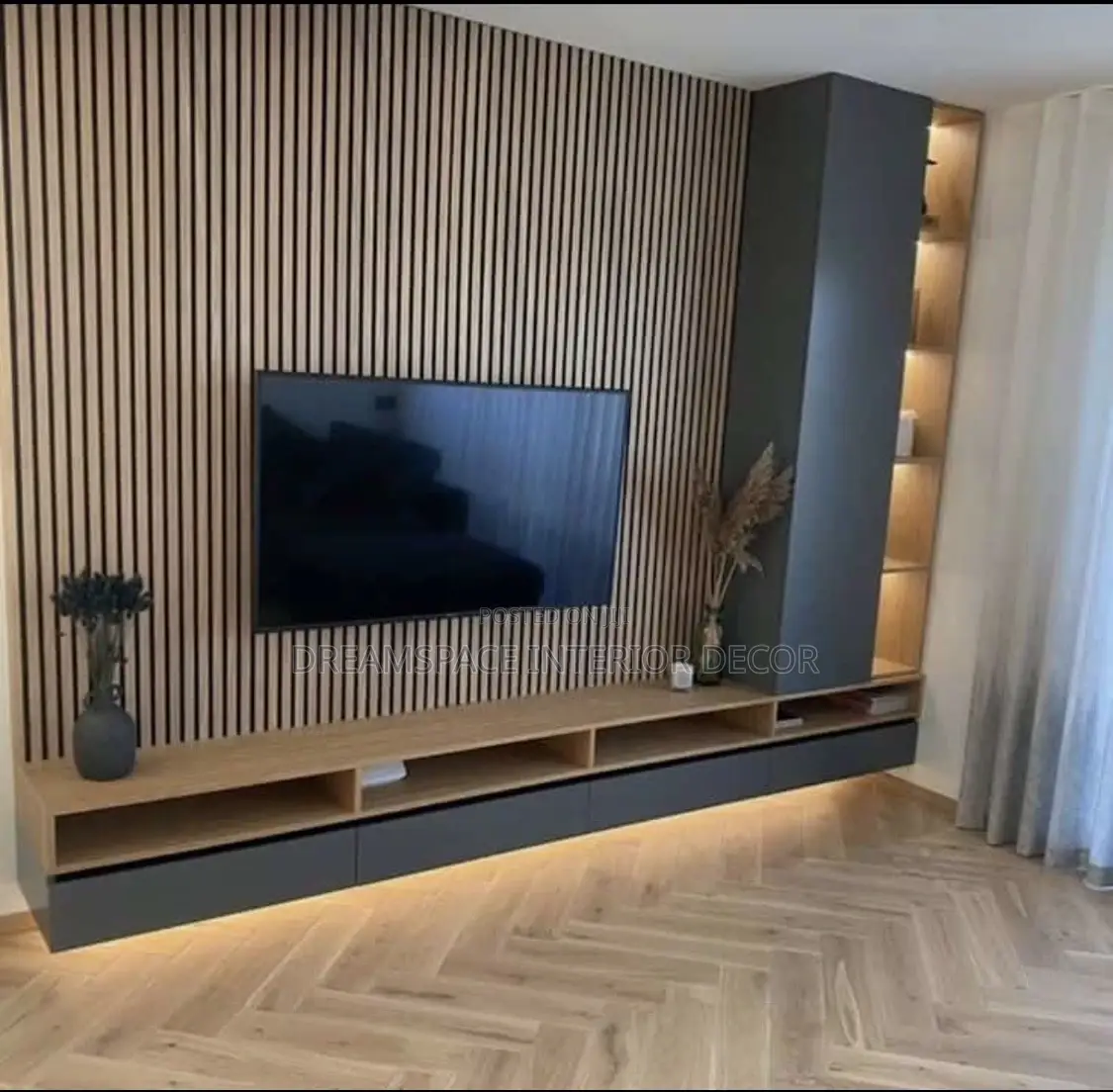 Stylish Tv Unit With Fluted Panels Side Shelf – Elegant