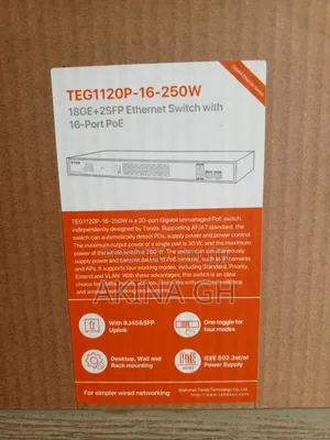 Tenda 18ge+2sp Gigabit Ethernet Poe Switch Teg1120p-16-250w