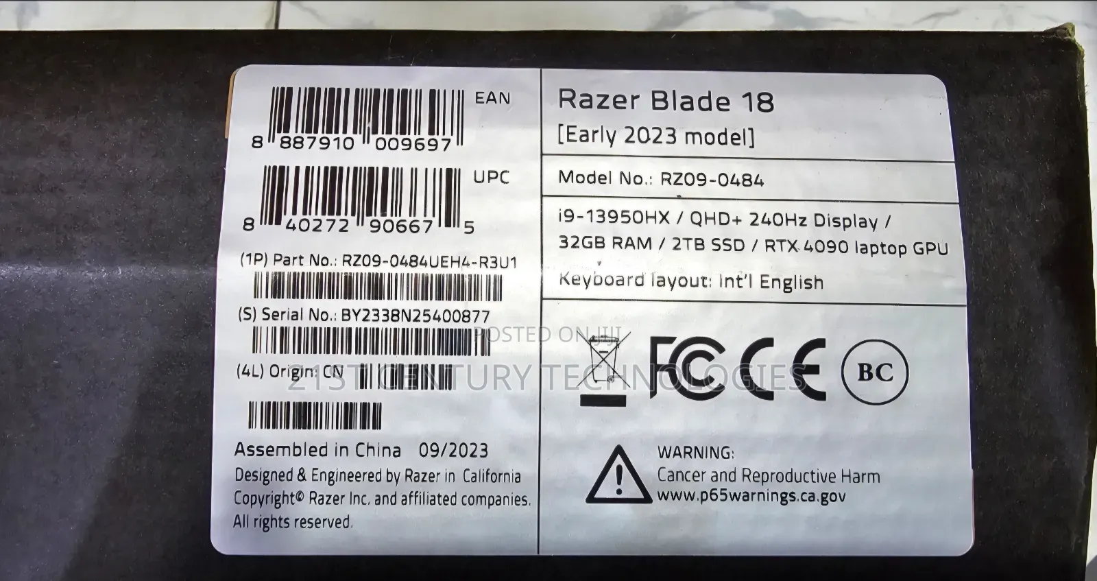 New Laptop Razer Blade 32GB Intel Core i9 SSD 2T