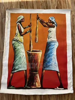 Painting of Women Pounding With a Mortar Pestle on Canvas