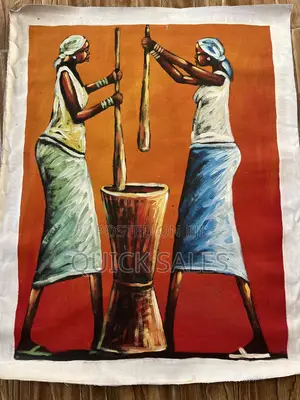 Painting of Women Pounding With a Mortar Pestle on Canvas