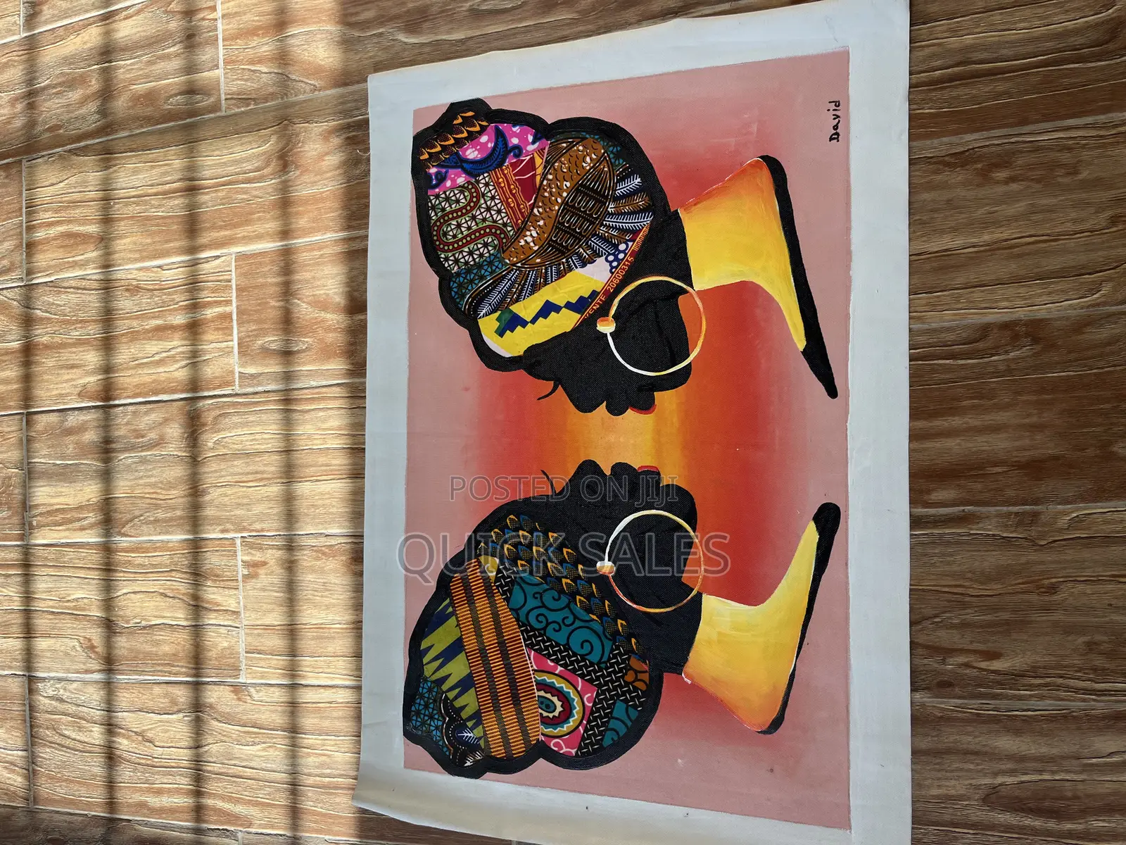 Painting of Women in African Print Scarf on Canvas