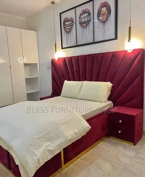 Red and Gold Queen Size Bed Frame With Side Drawers
