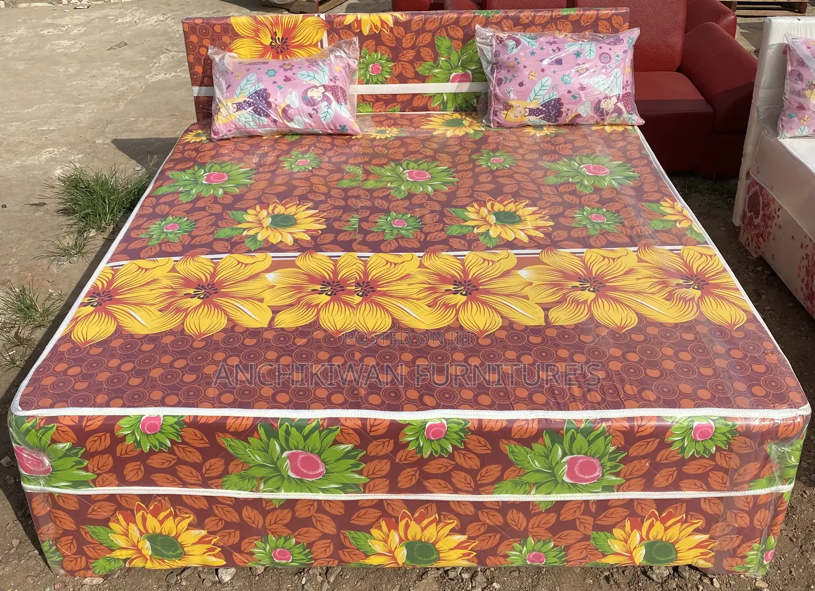 Queensize Yellowish Design Ready Made Bed (Cash on Delivery)