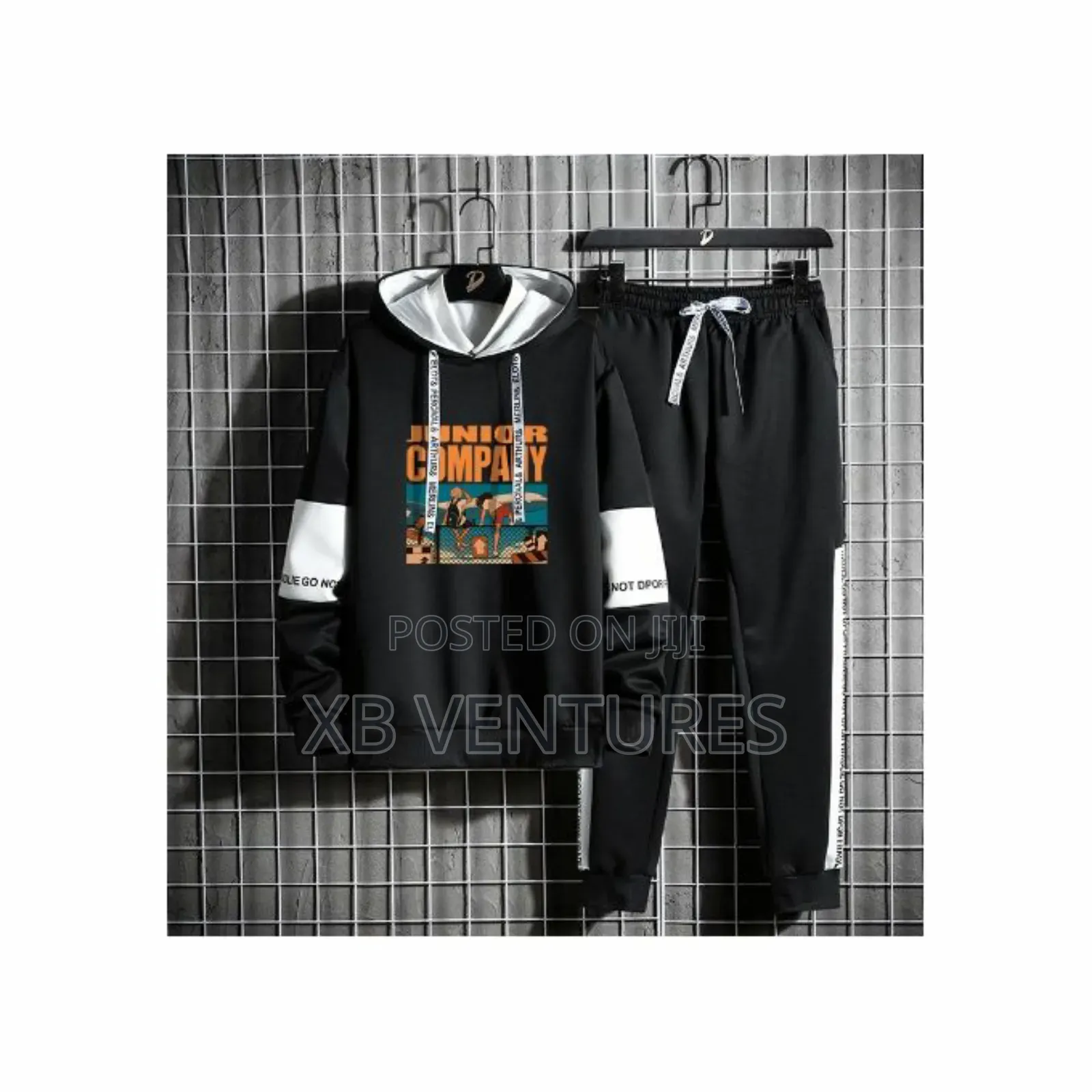 Men's Printed Patchwork Hoodie Long-Sleeve Two-Piece
