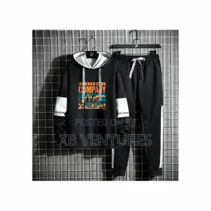 Men's Printed Patchwork Hoodie Long-Sleeve Two-Piece