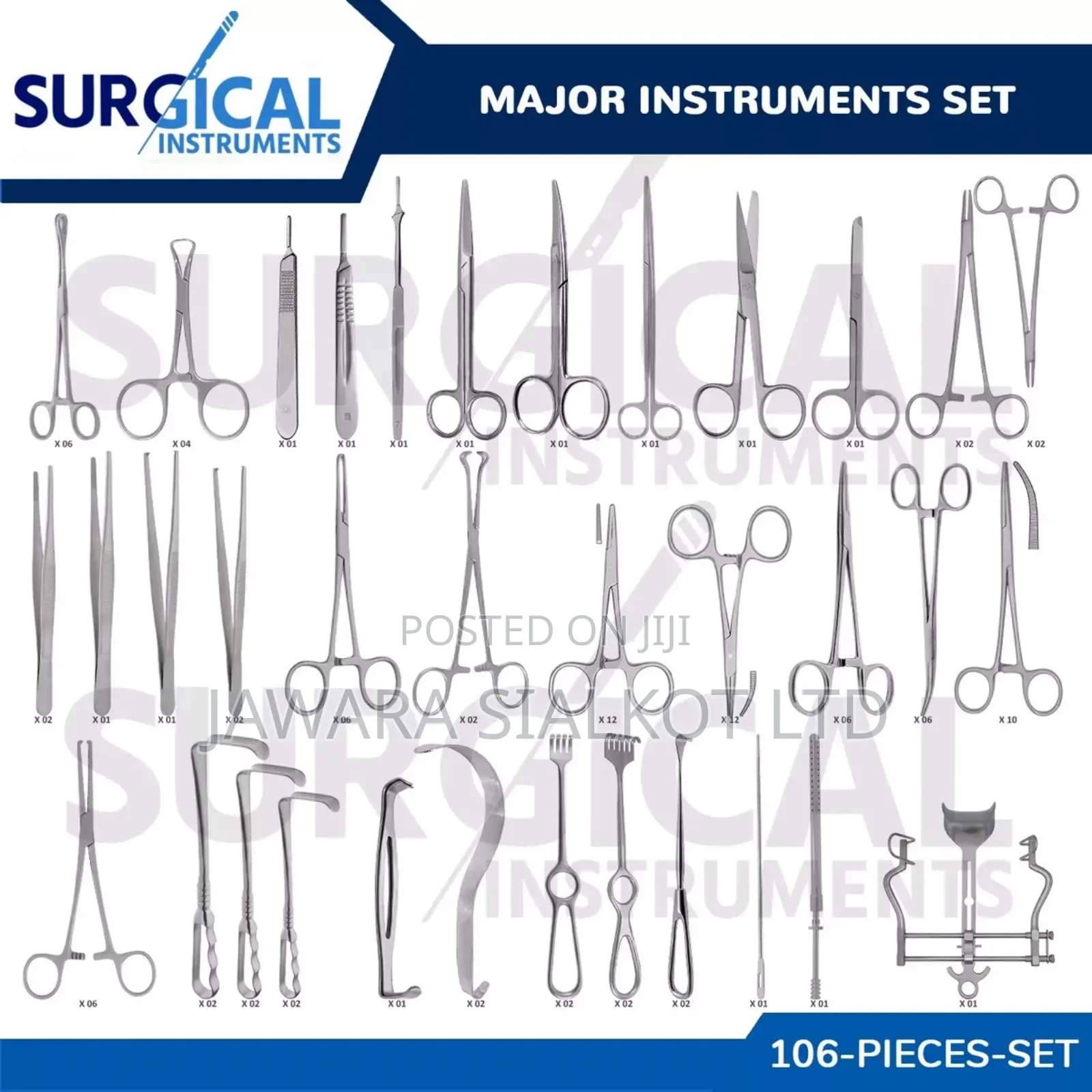 Major General Surgery Set 106 PCS Stainless Steel (Standard Pack)