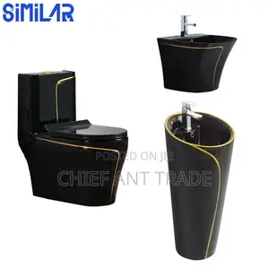 Toilet Seat Wc With Basin Black and Gold W652s + HGB-1