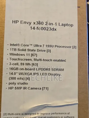 New Laptop HP Envy 14t 16GB Intel Core Ultra 7 SSD 1T