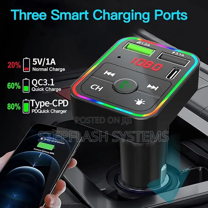 Original Car Bluetooth Fm Player + Latest Type-C Charger