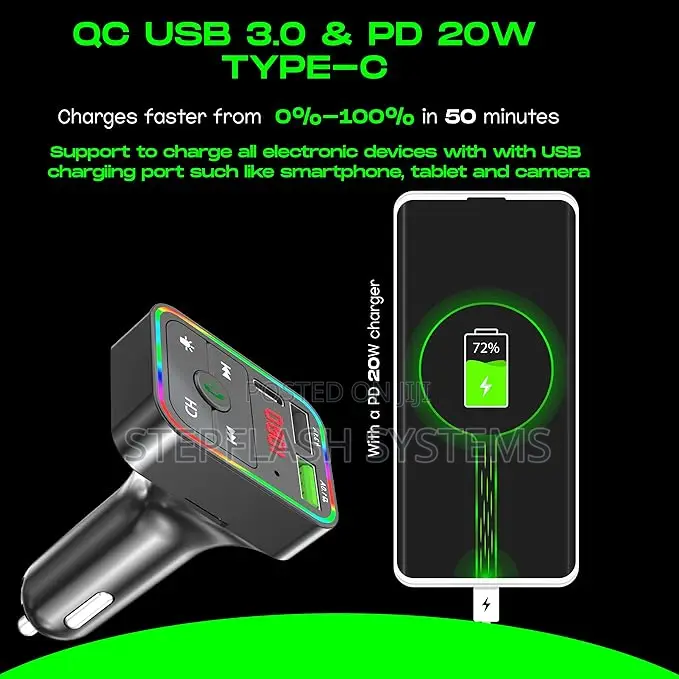 Original Car Bluetooth Fm Player + Latest Type-C Charger