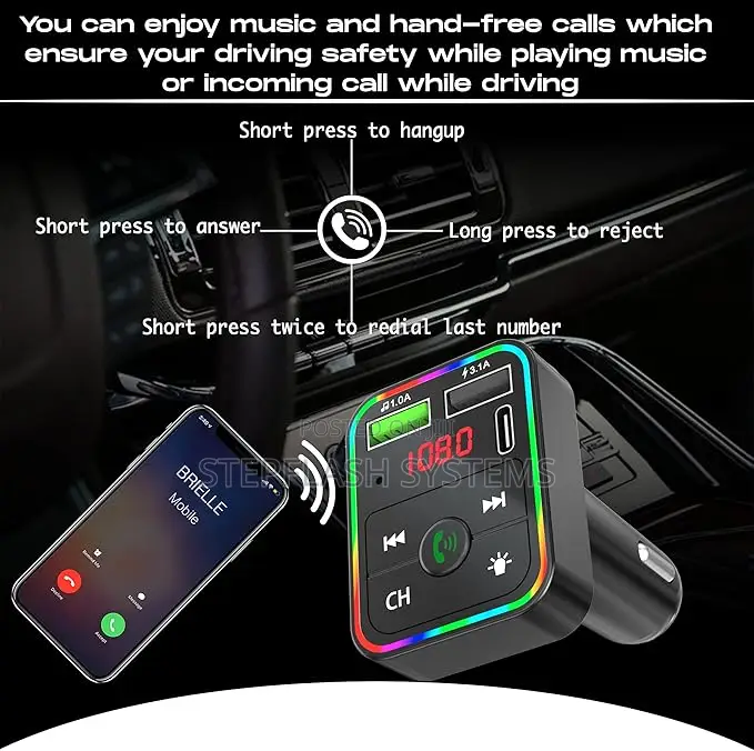 Original Car Bluetooth Fm Player + Latest Type-C Charger