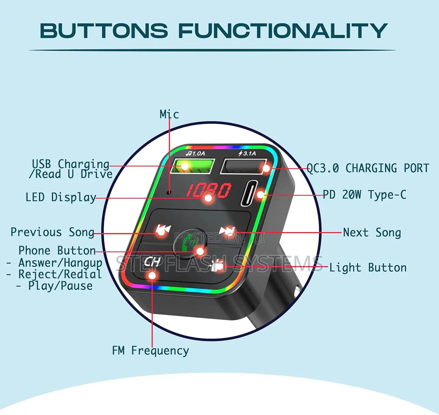 Original Car Bluetooth Fm Player + Latest Type-C Charger