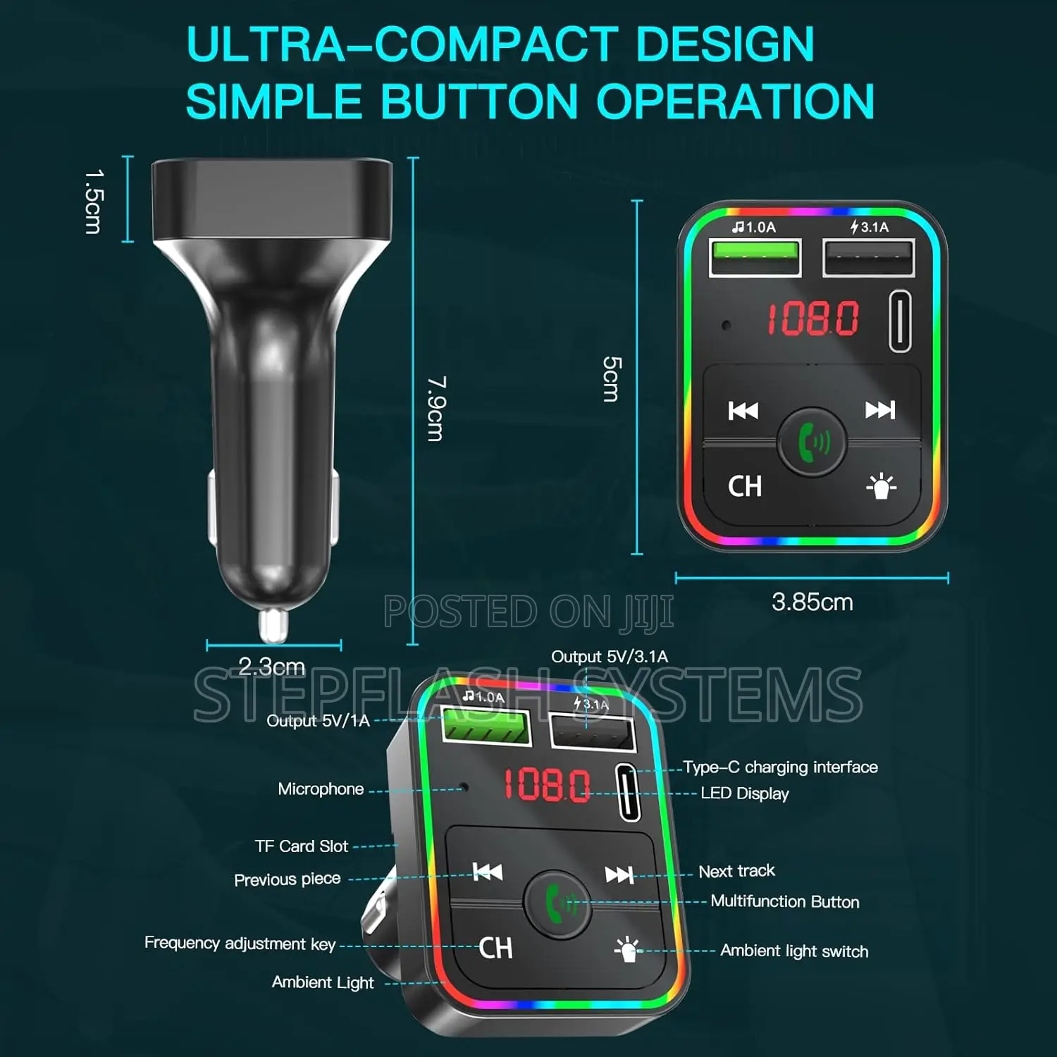 Original Car Bluetooth Fm Player + Latest Type-C Charger