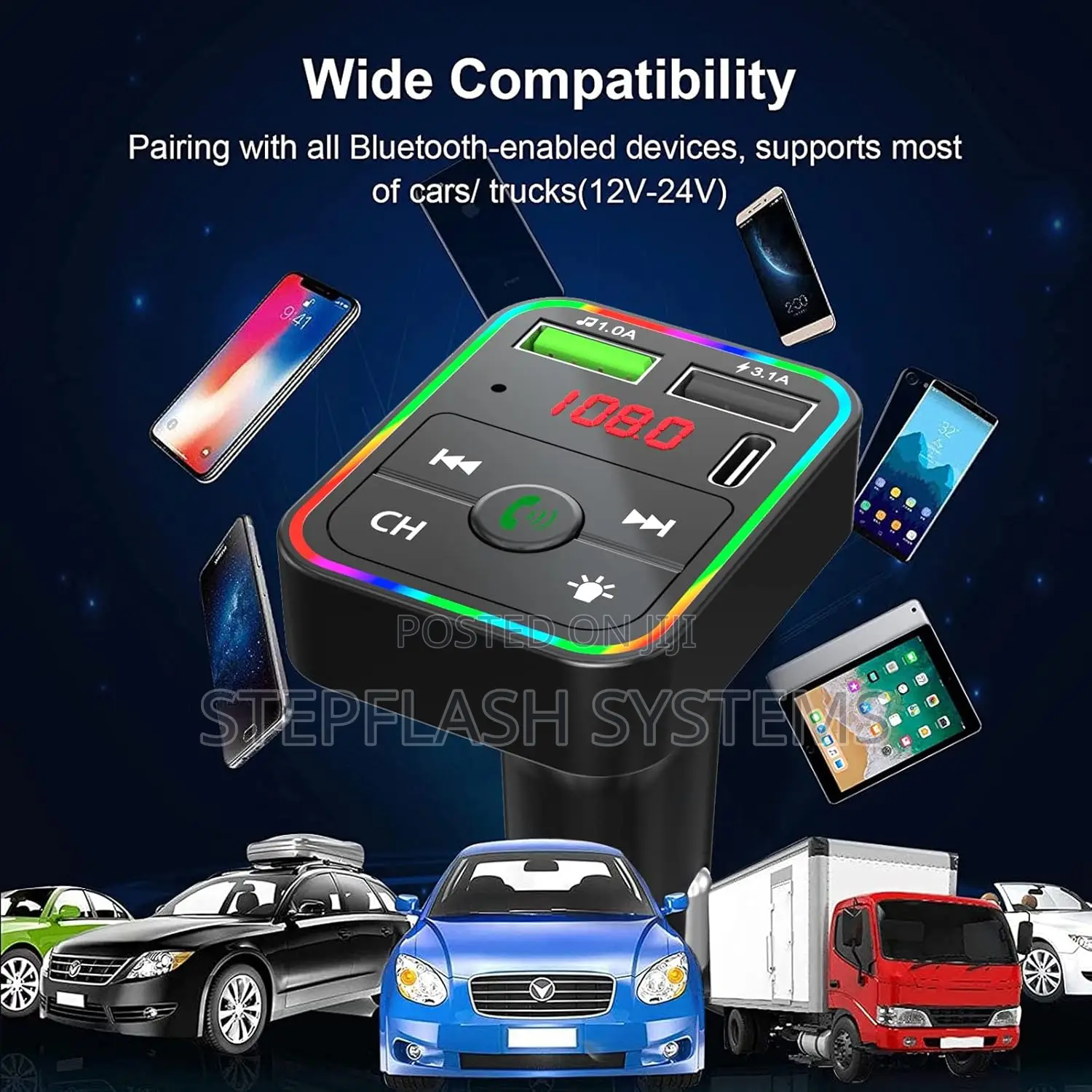 Original Car Bluetooth Fm Player + Latest Type-C Charger