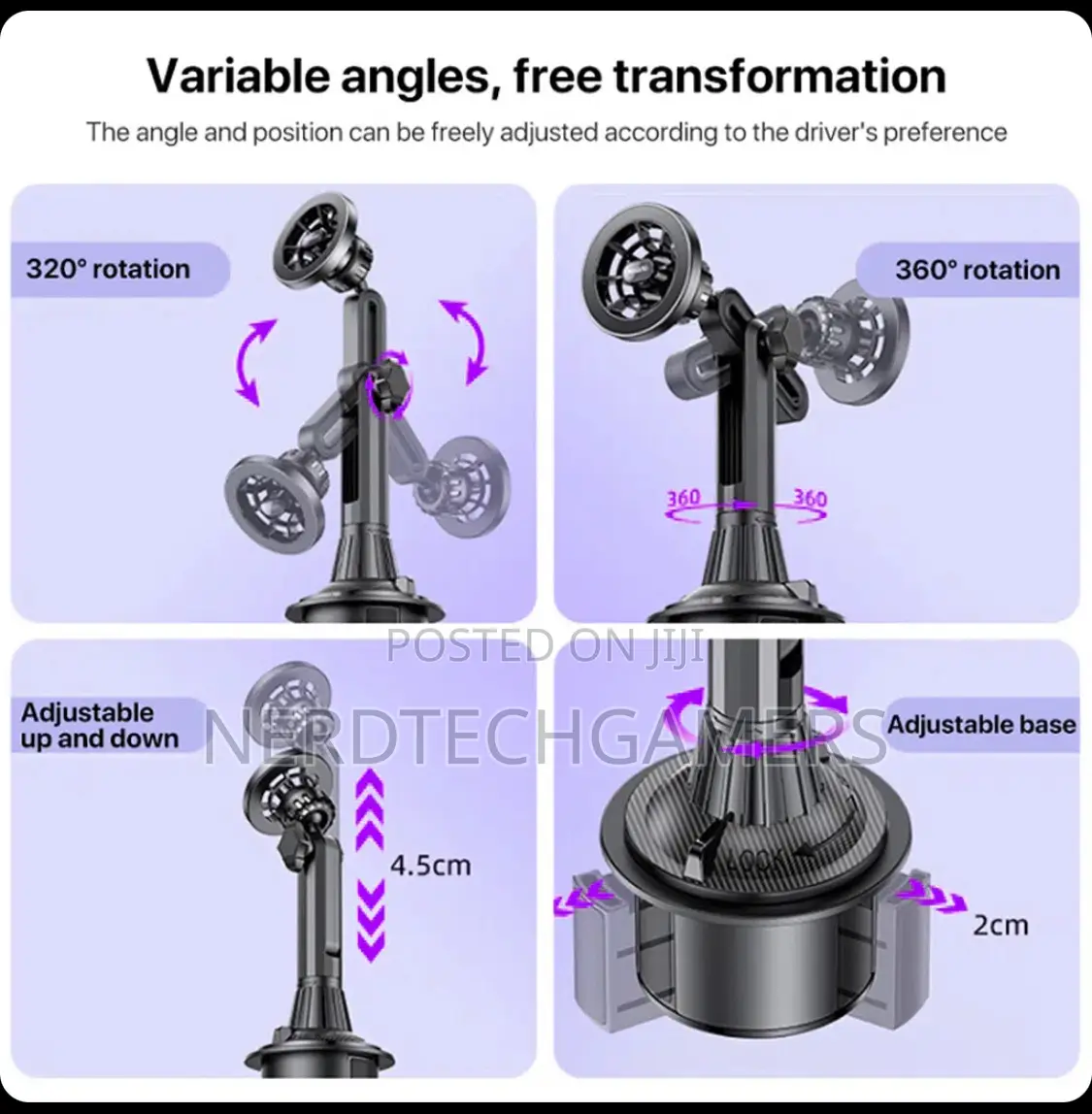 Magnetic Car Cup Holder for iPhone 12 to 15, Adjustable