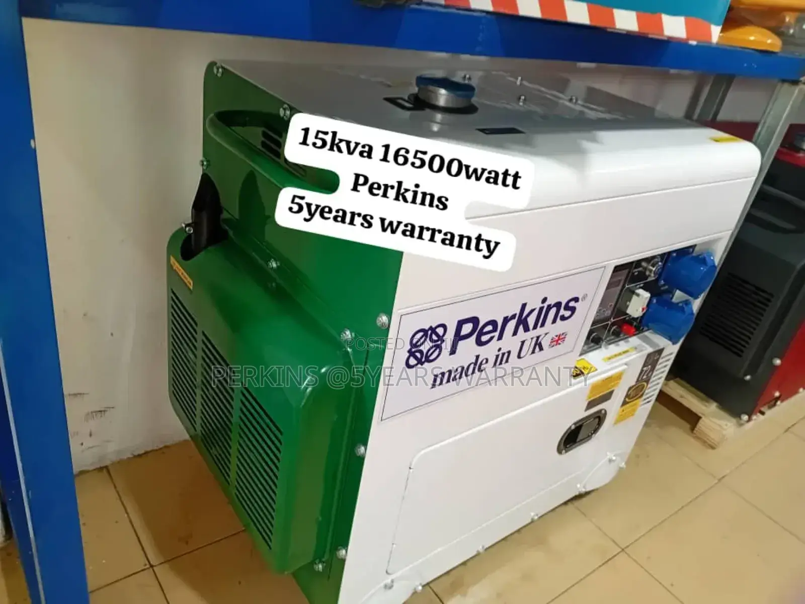 White and Green 15kva 16500watt Perkins Diesel Generator