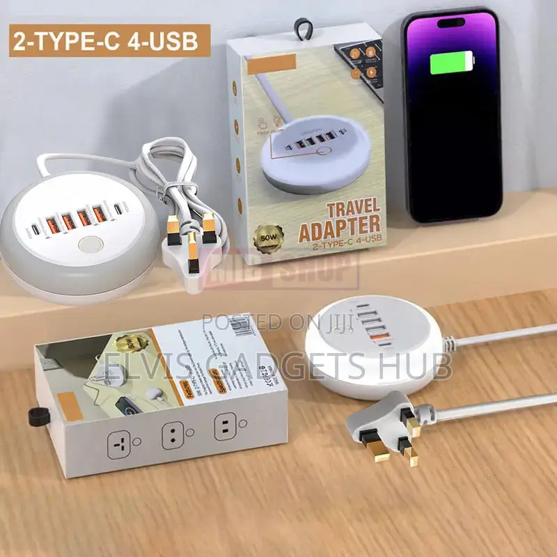 Pd50w Plug-in Charger 4usb Port +2type-C