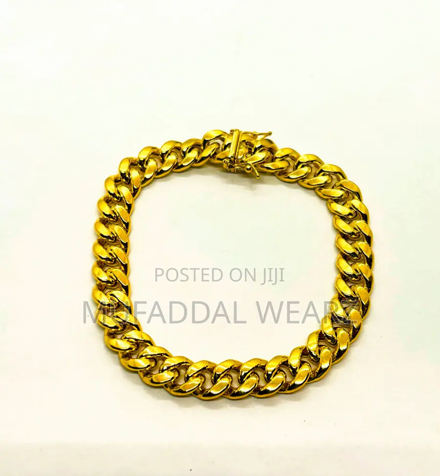 Yellow Heavy Solid Cuban Link Chain Bracelet