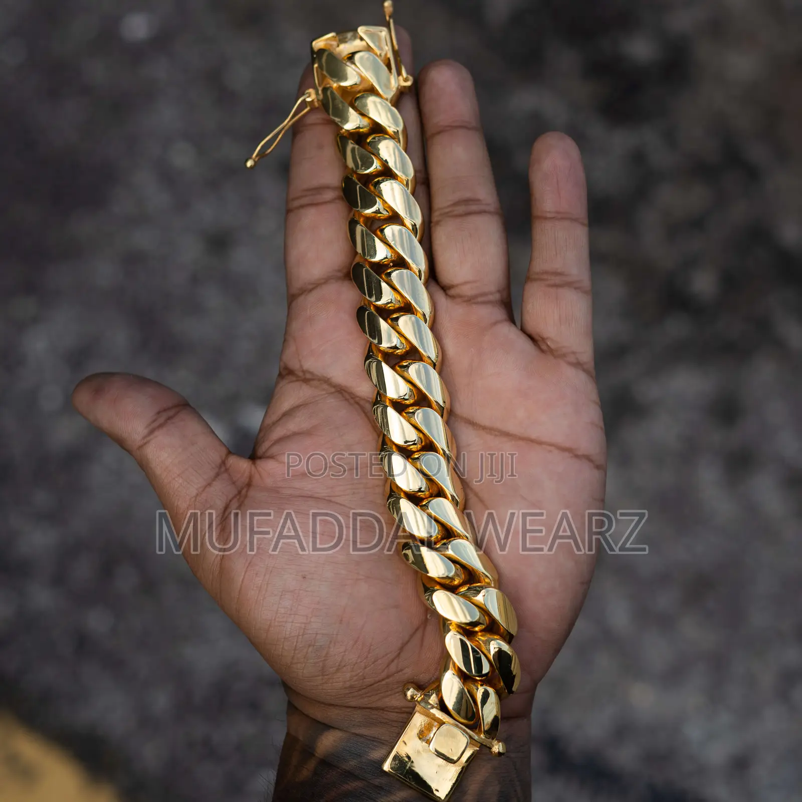 Yellow Heavy Solid Cuban Link Chain Bracelet
