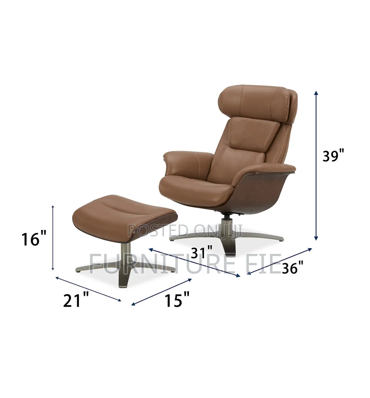 Janer Leather Swivel Chair Ottoman Set, Created for Macy’S