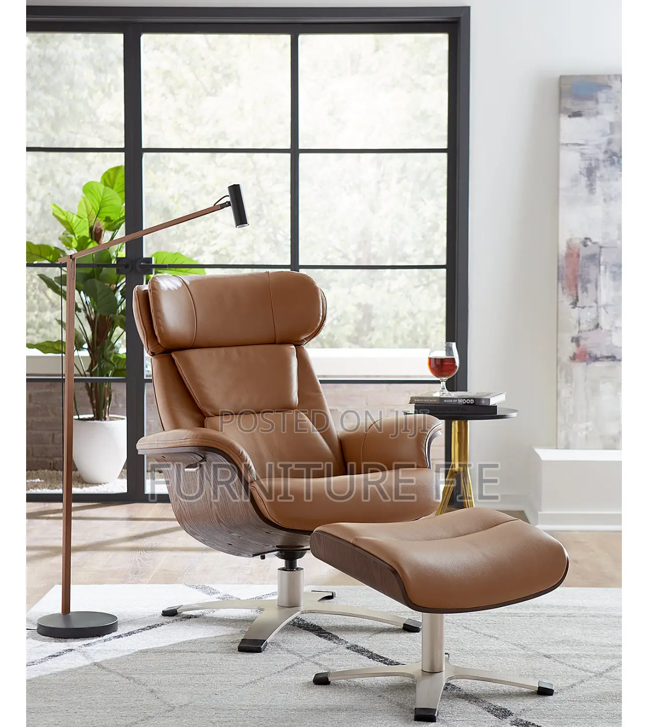 Janer Leather Swivel Chair Ottoman Set, Created for Macy’S