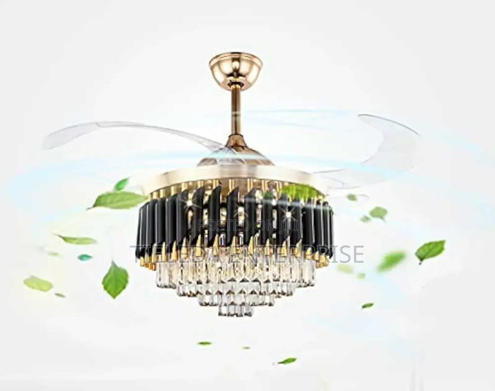 Esthetic Black and Gold Chandelier Fan Light Remote Control