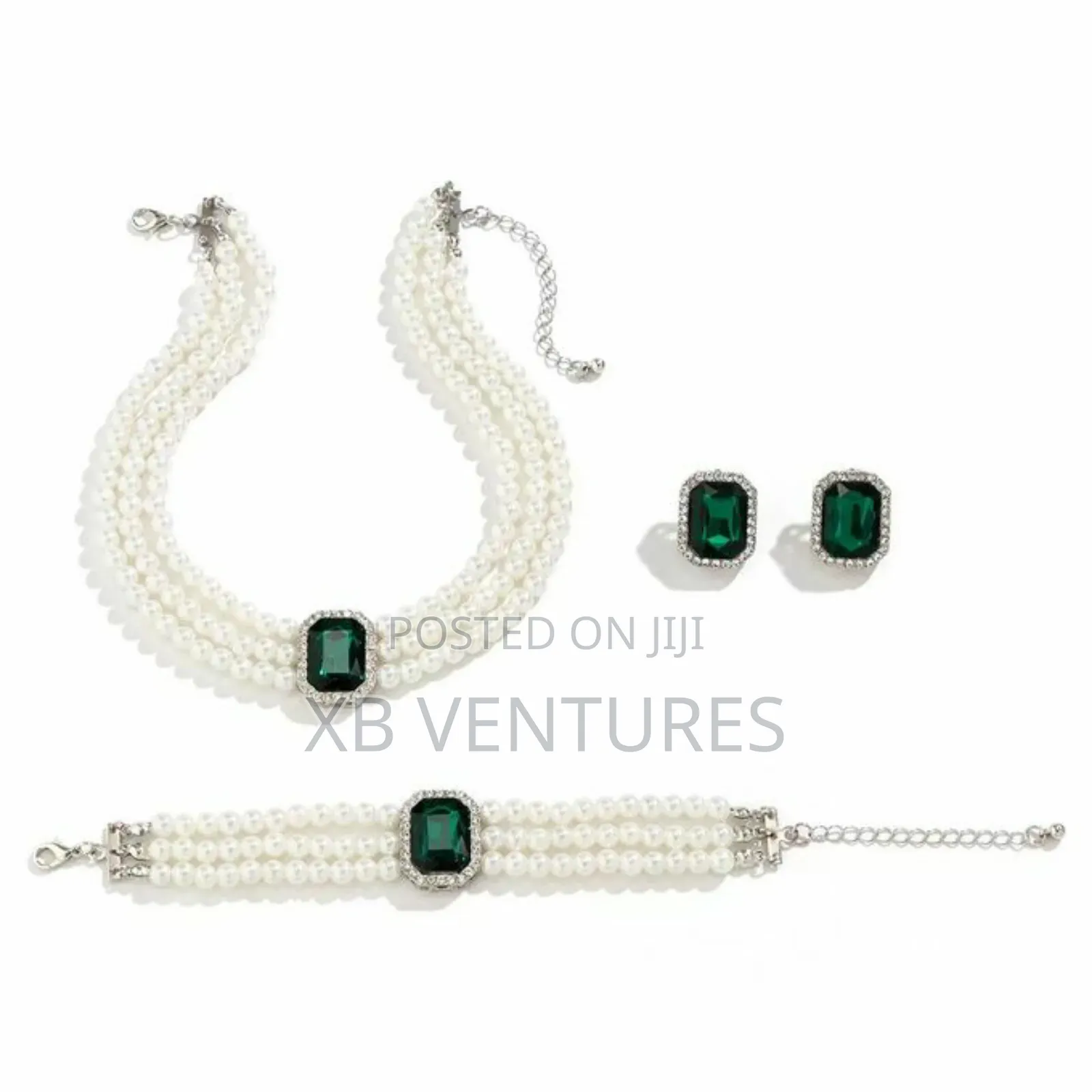 3 Pieces Green Pendant Necklace Bracelet Earrings Set
