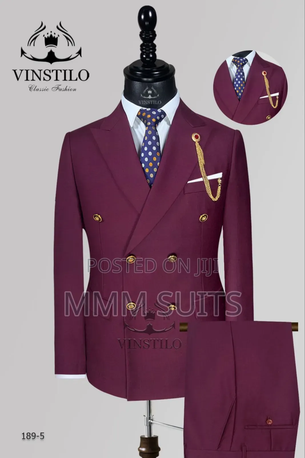 2-Piece Double-Breasted Men Vinstillo Wine Suit