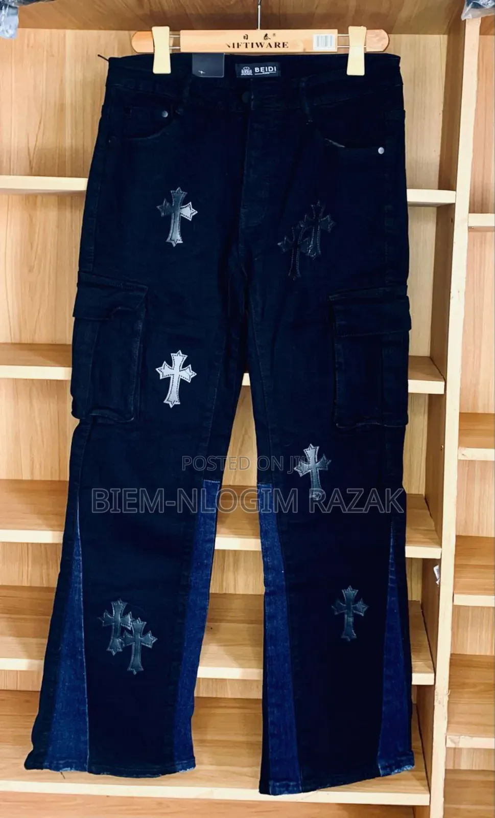 High Quality Chrome Heart Black Baggy Jeans Available in Sto